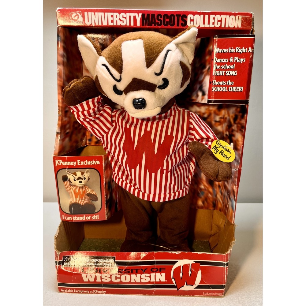 Vintage Wisconsin Badgers Mascot Figure Dancing Cheer NCAA College Football 90s